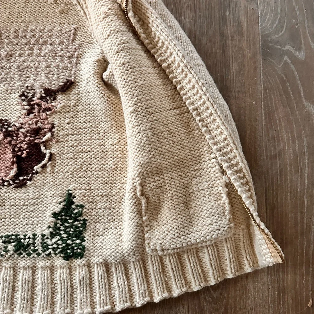 Vintage Hand-Knit Wool Cardigan Sweater – Elk / Lodge Motif - Picture 6 of 8